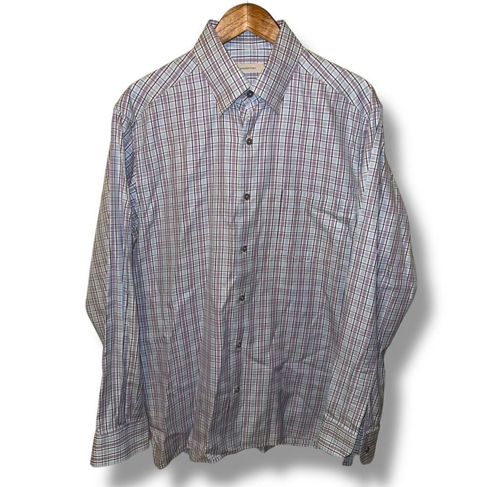 Ermenegildo Zegna Purple & Blue Check Button Down Shirt Size L